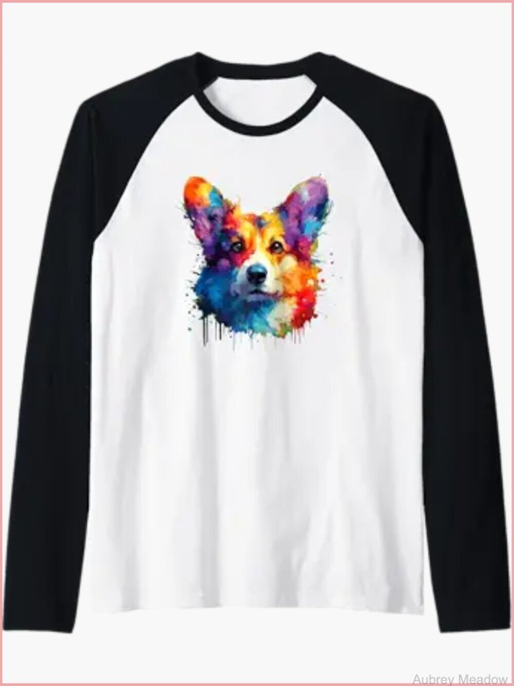Cardigan Welsh Corgi Raglan Baseball Tee - Splash Art Design
